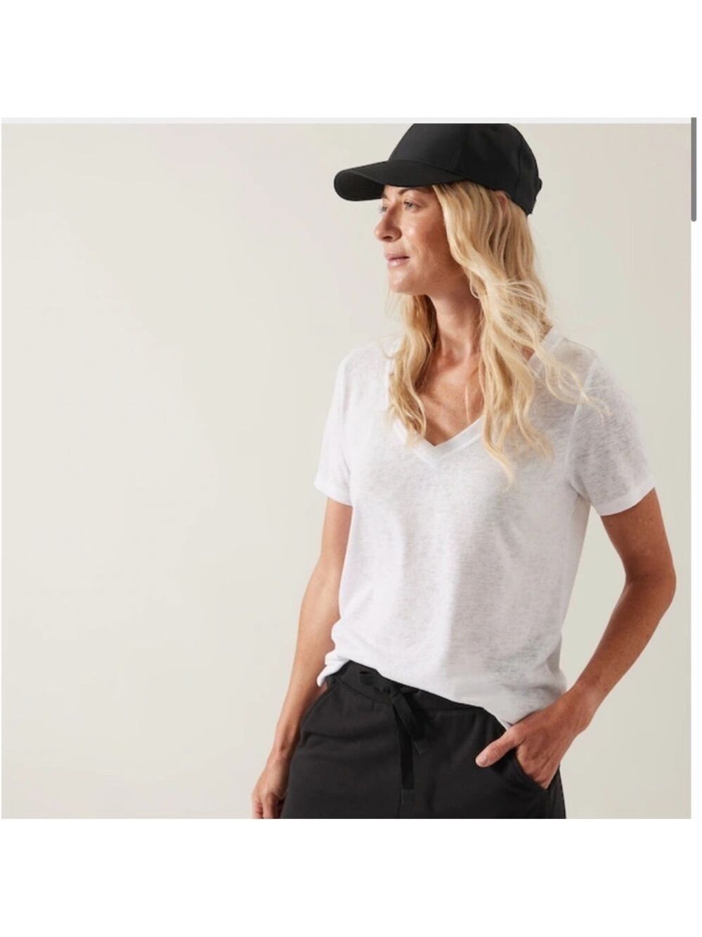NWT Athleta Breezy Scoop V Neck Tee Modal Tencel Blend Relaxed Fit White Size XL